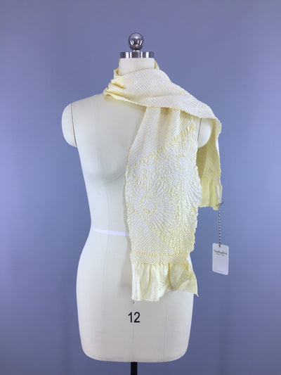 Vintage 1960s Silk Scarf Kimono Obiage / Yellow & White Shibori - ThisBlueBird