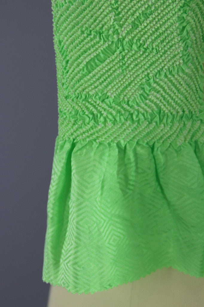Vintage 1960s Silk Scarf / Silk Kimono Obiage / Bright Green - ThisBlueBird