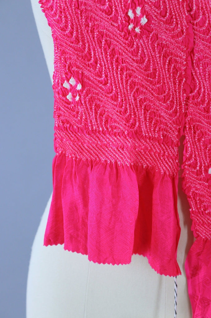Vintage 1960s Silk Scarf / Silk Kimono Obiage / Bright Pink Shibori - ThisBlueBird