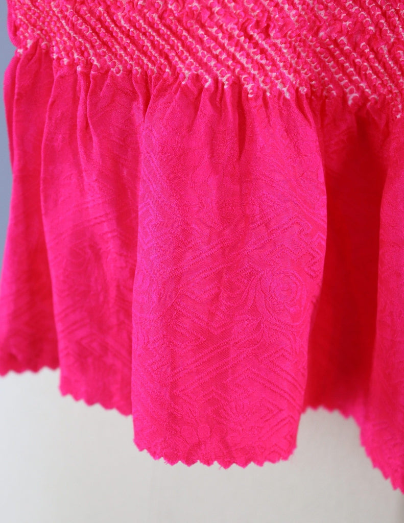 Vintage 1960s Silk Scarf / Silk Kimono Obiage / Bright Pink Shibori - ThisBlueBird