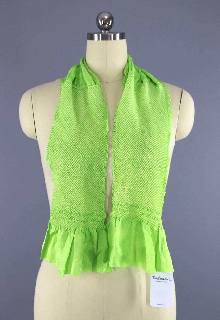 Vintage Silk Kimono Scarf / Lime Green-ThisBlueBird - Modern Vintage