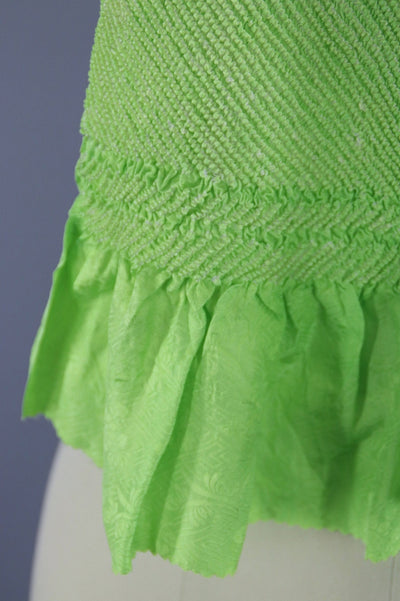 Vintage 1960s Silk Scarf / Silk Kimono Obiage / Lime Green - ThisBlueBird