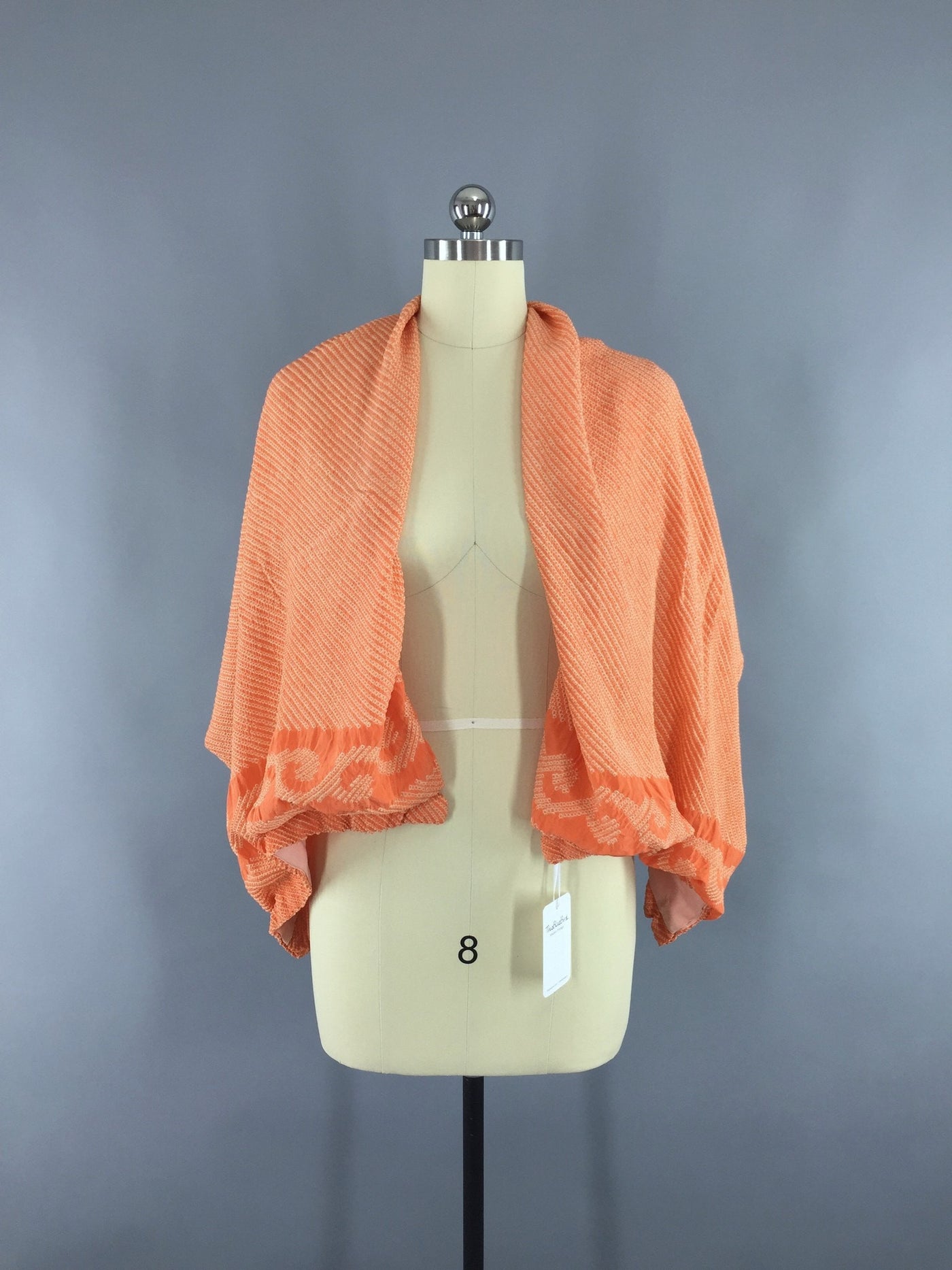 Vintage 1960s Silk Wrap Shawl in Orange Shibori Kimono Silk - ThisBlueBird