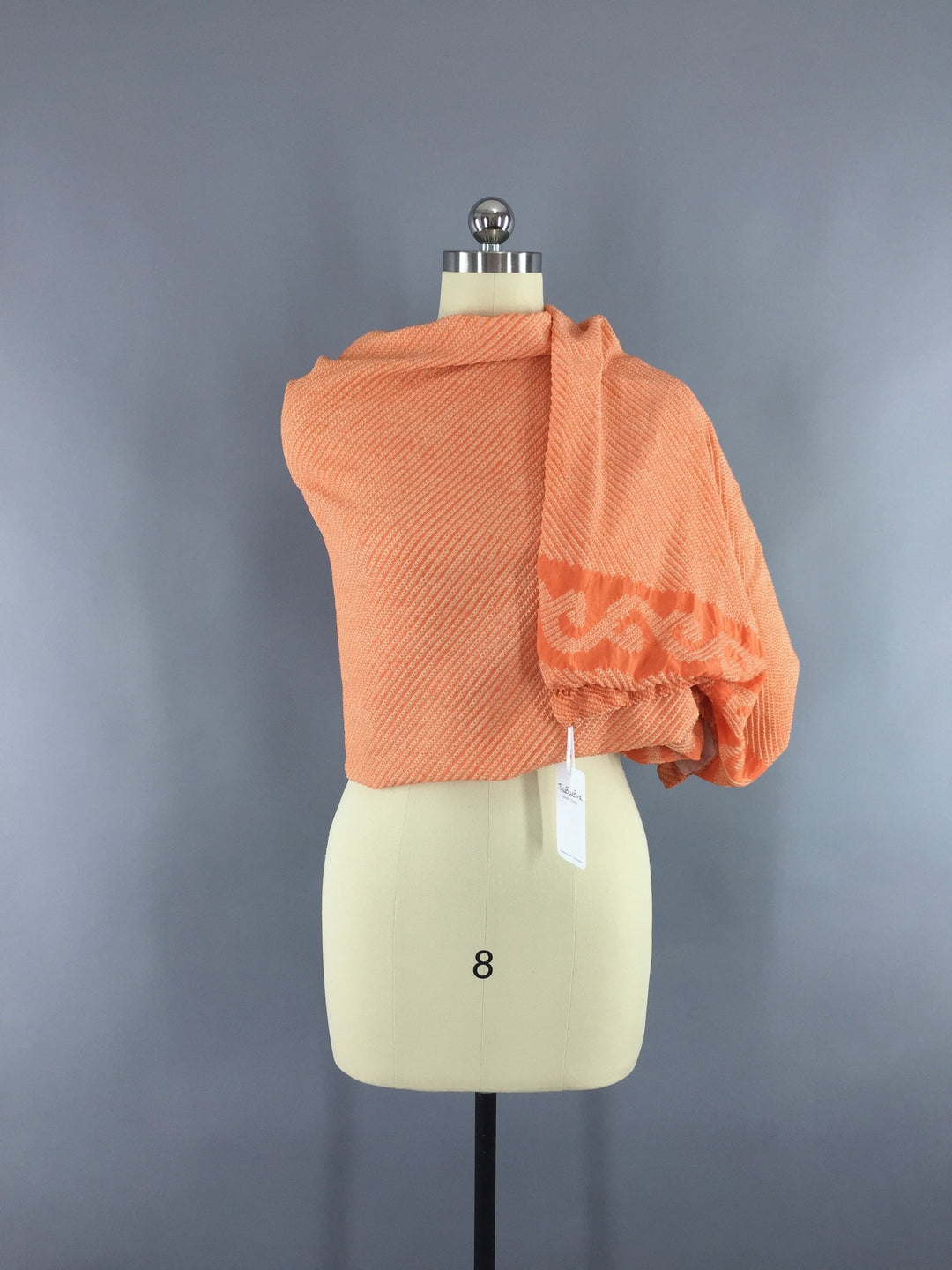 Vintage 1960s Silk Wrap Shawl in Orange Shibori Kimono Silk - ThisBlueBird
