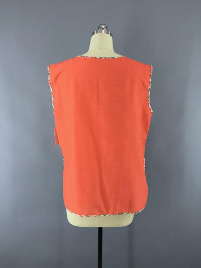 Vintage 1960s Smock Apron / Mod Orange Zip Front Vest - ThisBlueBird