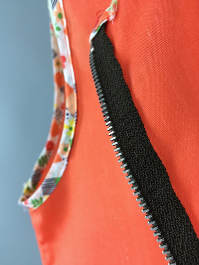 Vintage 1960s Smock Apron / Mod Orange Zip Front Vest - ThisBlueBird