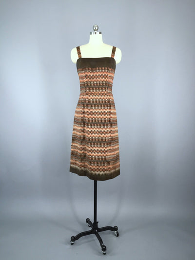 Vintage 1960s Sundress / Brown Ikat - ThisBlueBird