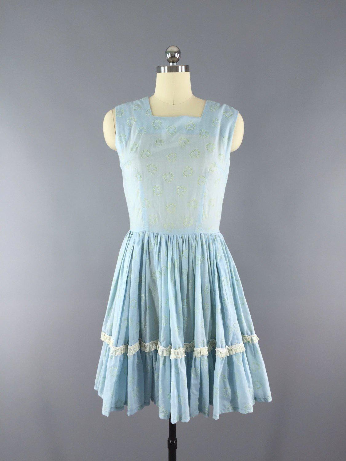 Vintage 1960s Sundress / Flocked Hearts - ThisBlueBird