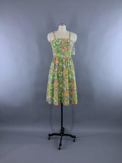 Vintage 1960s Sundress / Green Floral Print - ThisBlueBird