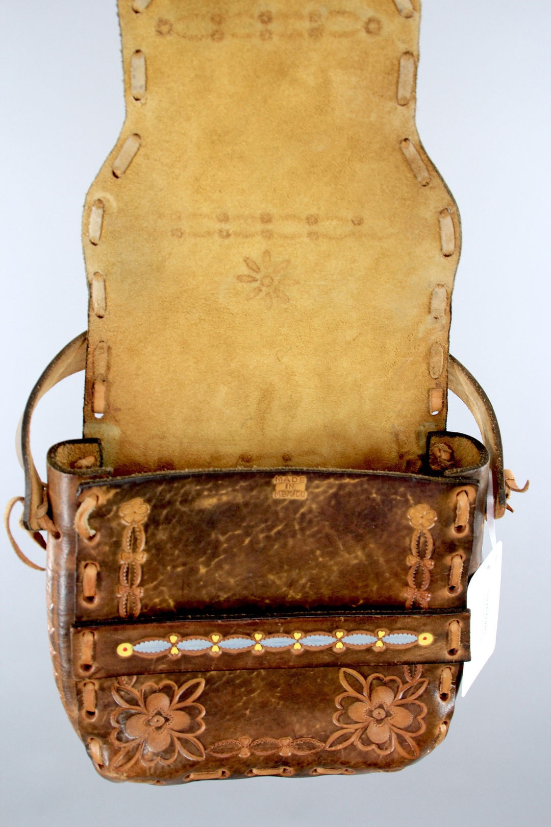 Vintage 1960s Tooled Leather Handbag Purse / Hippie Bohemian Boho - ThisBlueBird