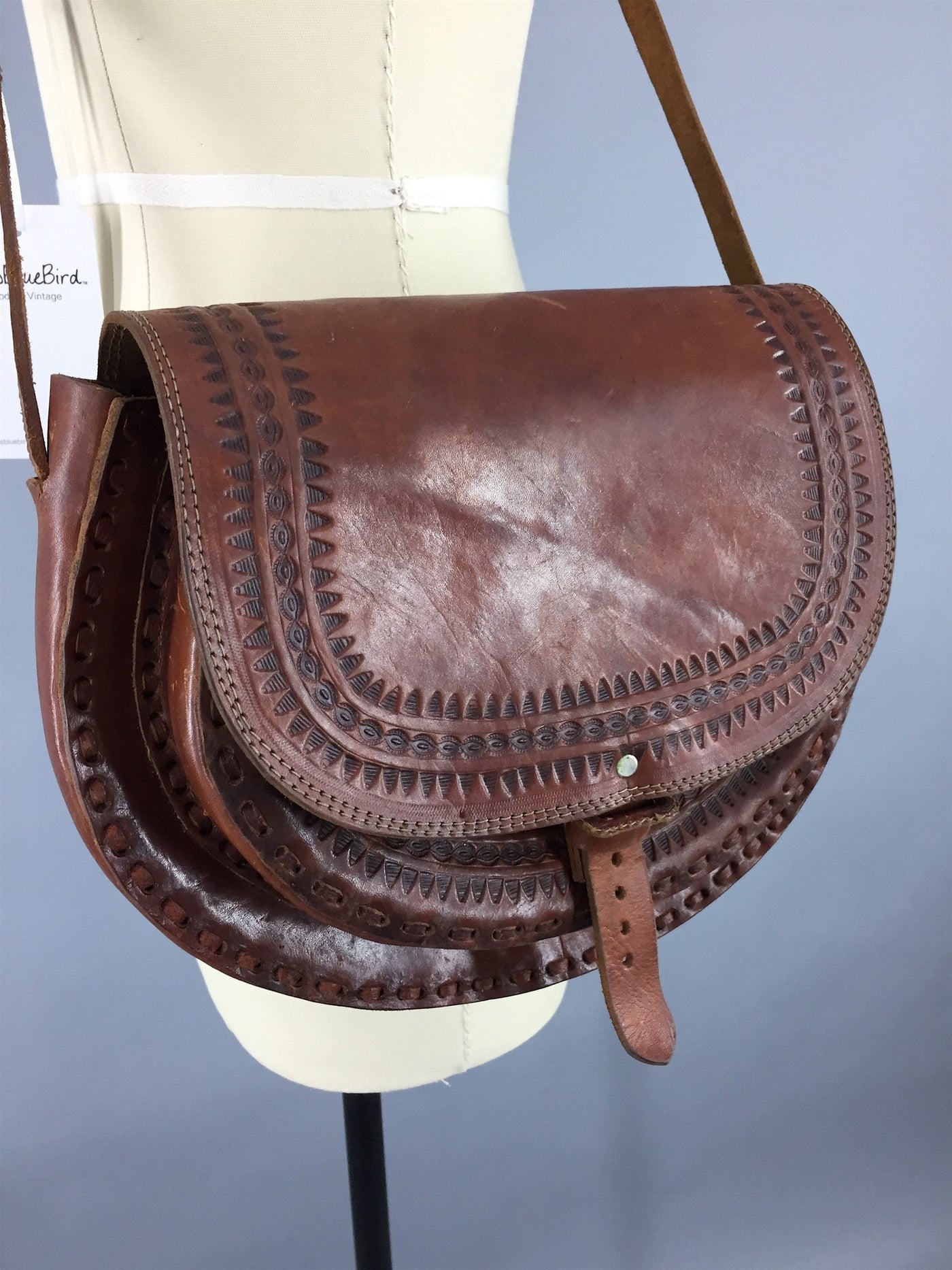 Vintage 1960s Tooled Leather Saddlebag Purse - ThisBlueBird