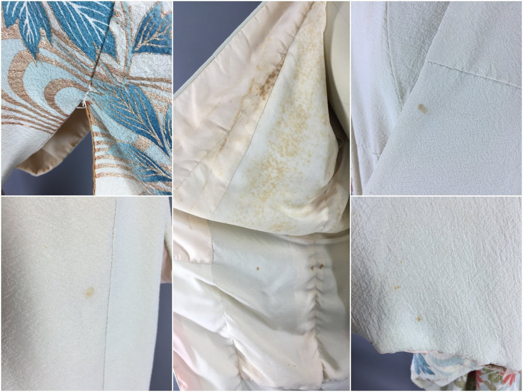 Vintage 1960s Vintage Silk Kimono Robe / Embroidered Pale Green Floral Print - ThisBlueBird