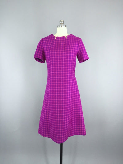 Vintage 1960s Wool Dress & Jacket Set / Magenta Plaid - ThisBlueBird