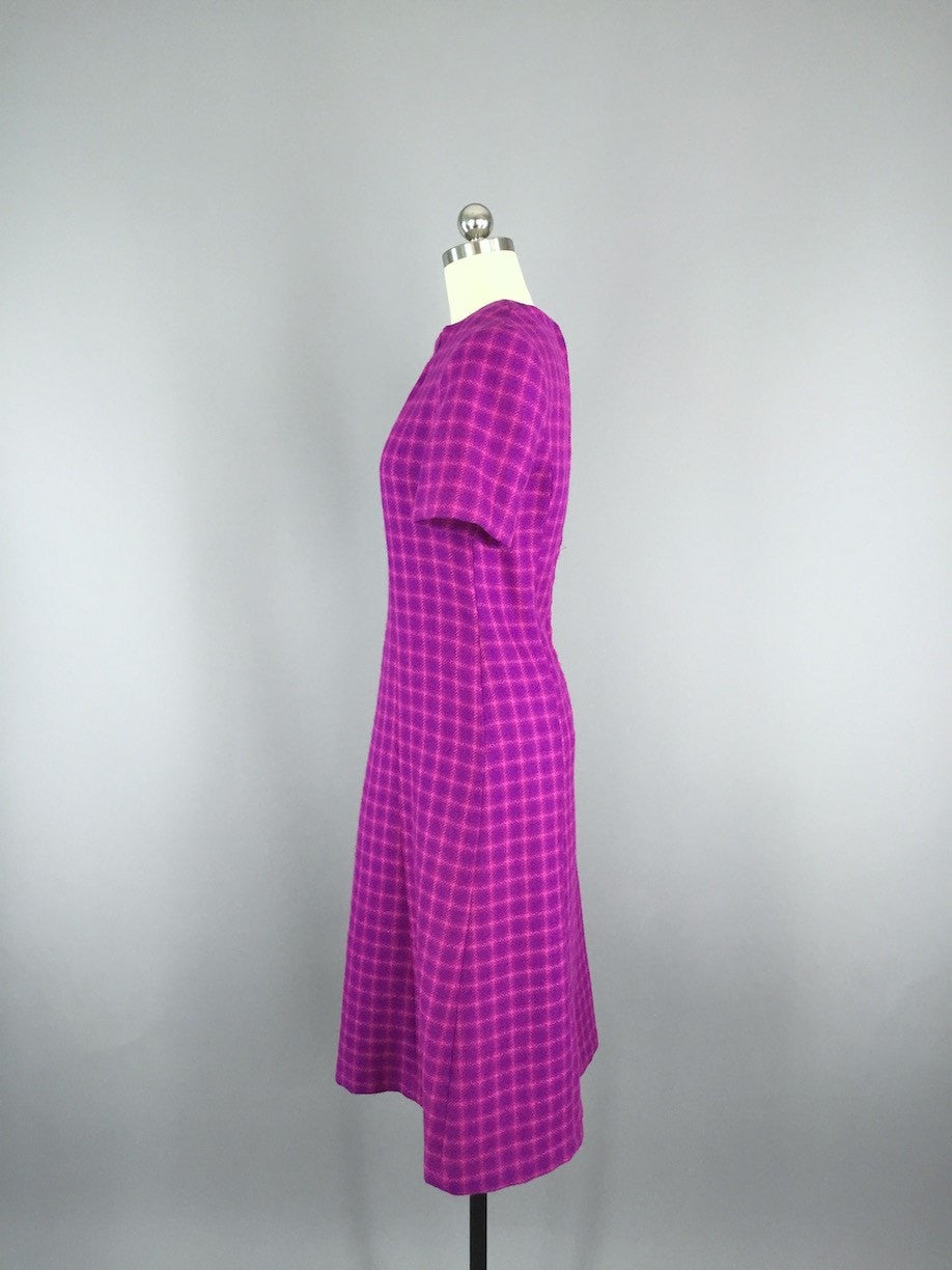 Vintage 1960s Wool Dress & Jacket Set / Magenta Plaid - ThisBlueBird