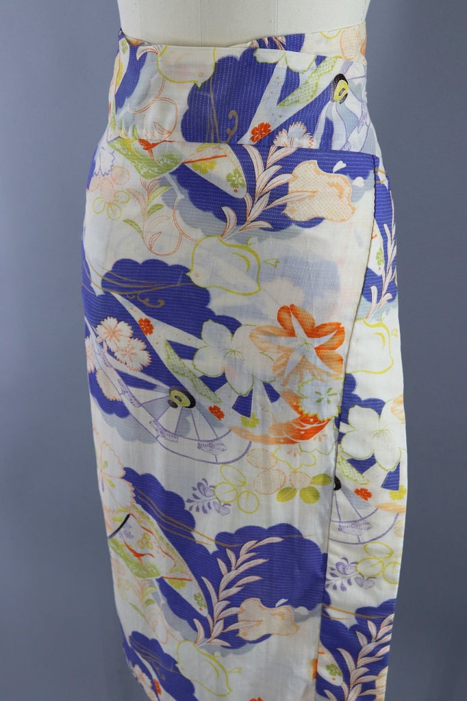 Vintage 1960s Wrap Skirt / Kimono Susoyoke / Cotton Muslin - ThisBlueBird