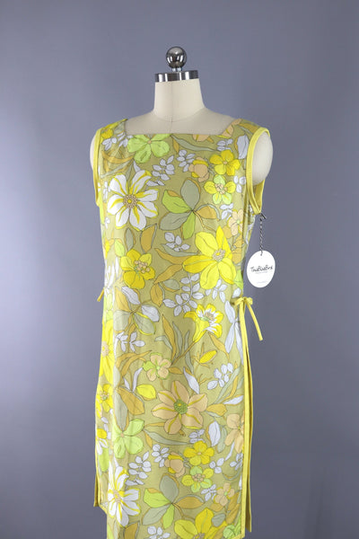 Vintage 1969s Aloha Dress / Yellow Floral Print / Paradise Hawaii - ThisBlueBird