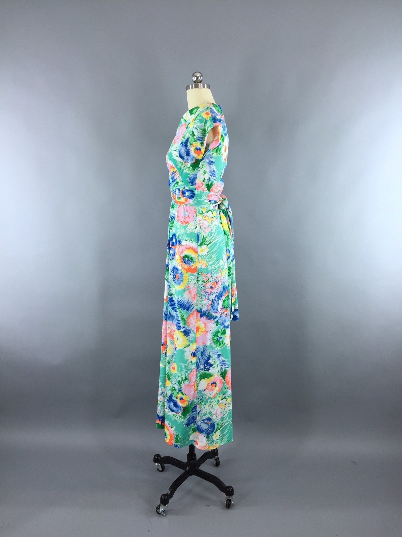 Vintage 1970s Aqua Green Floral Print Maxi Dress – ThisBlueBird
