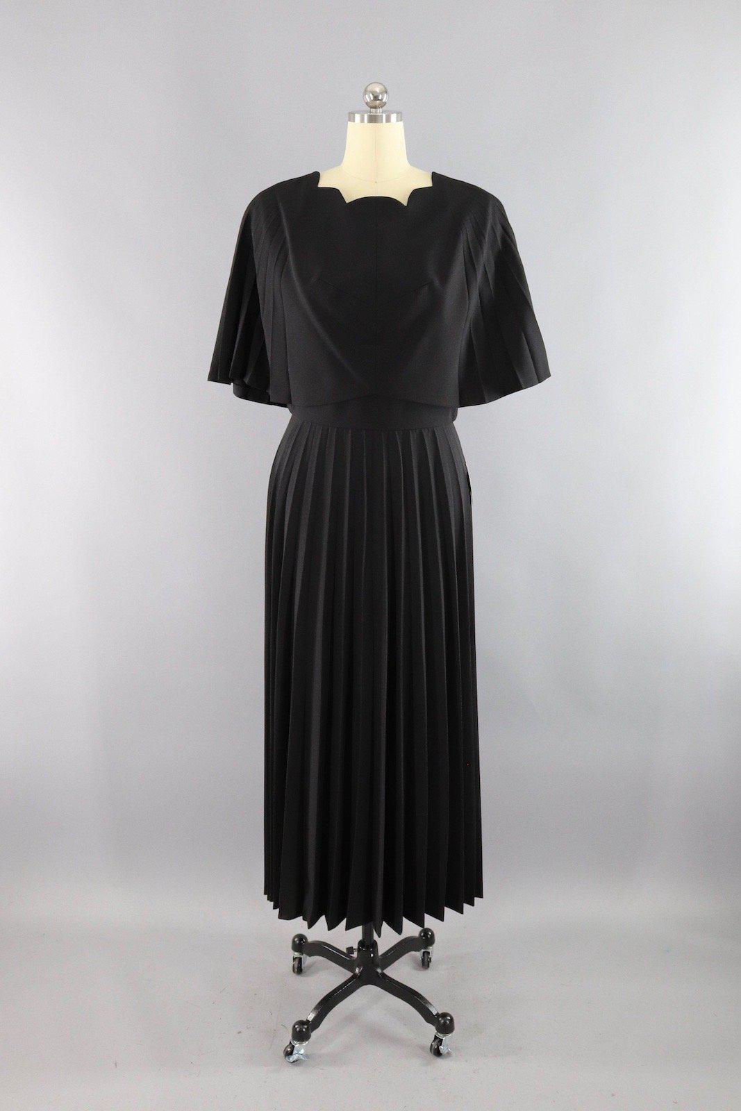 Vintage 1970s Black Capelet Maxi Dress - ThisBlueBird