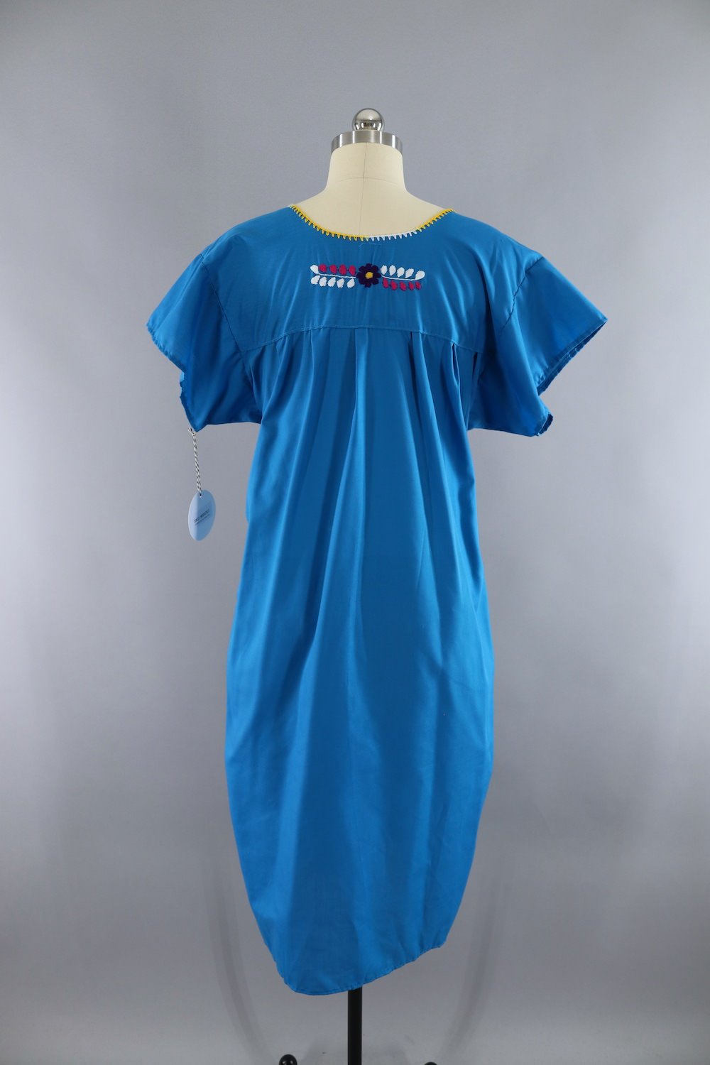 Vintage 1970s Blue Embroidered Mexican Caftan Dress - ThisBlueBird
