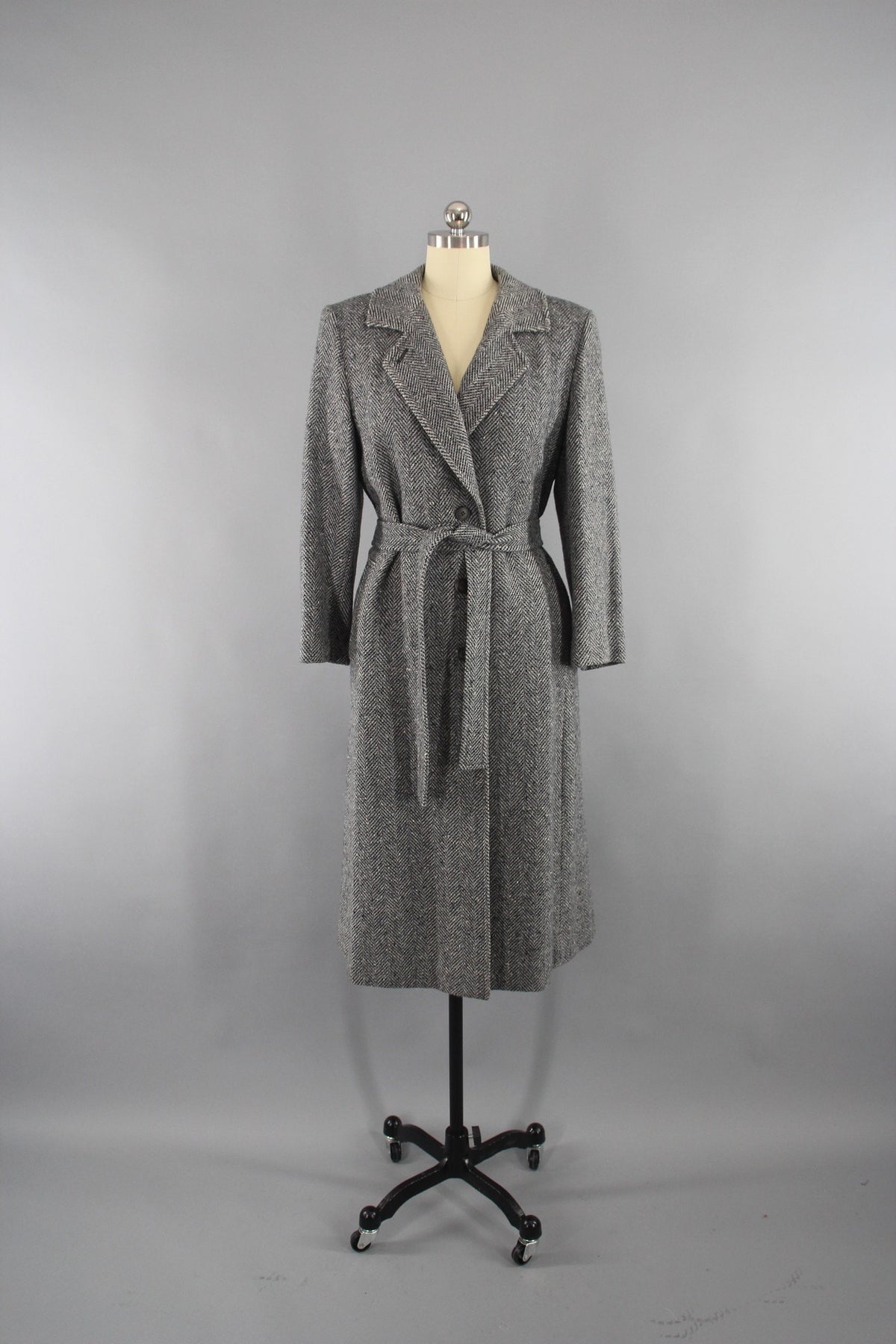 Vintage 1970s Blue Grey Pendleton Wool Tweed Trench Coat