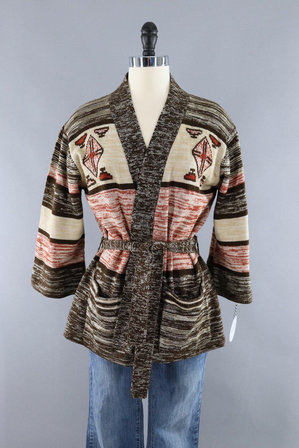 Vintage 1970s Cardigan Wrap Sweater with Belt - ThisBlueBird