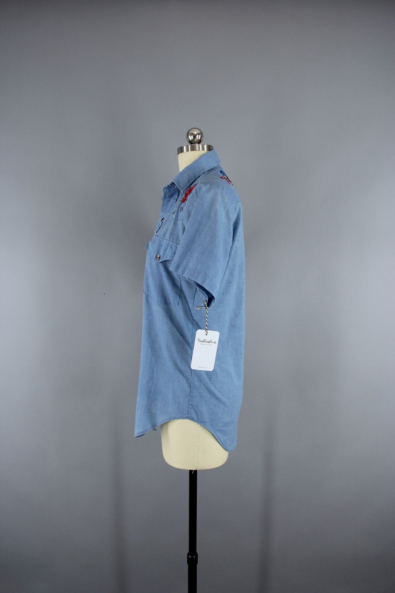 Vintage 1970s Chambray Denim Embroidered Shirt by DeeCee Rangers - ThisBlueBird