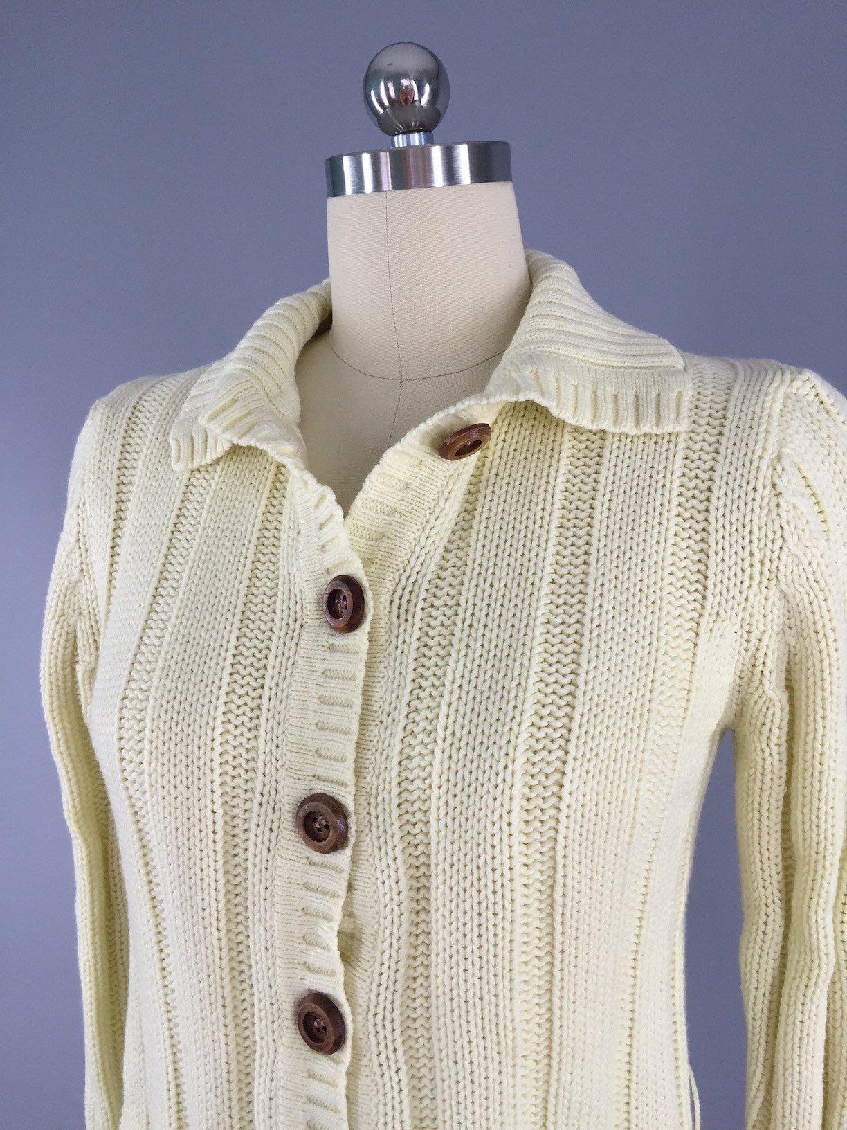 Vintage 1970s Cream Cardigan Sweater - ThisBlueBird