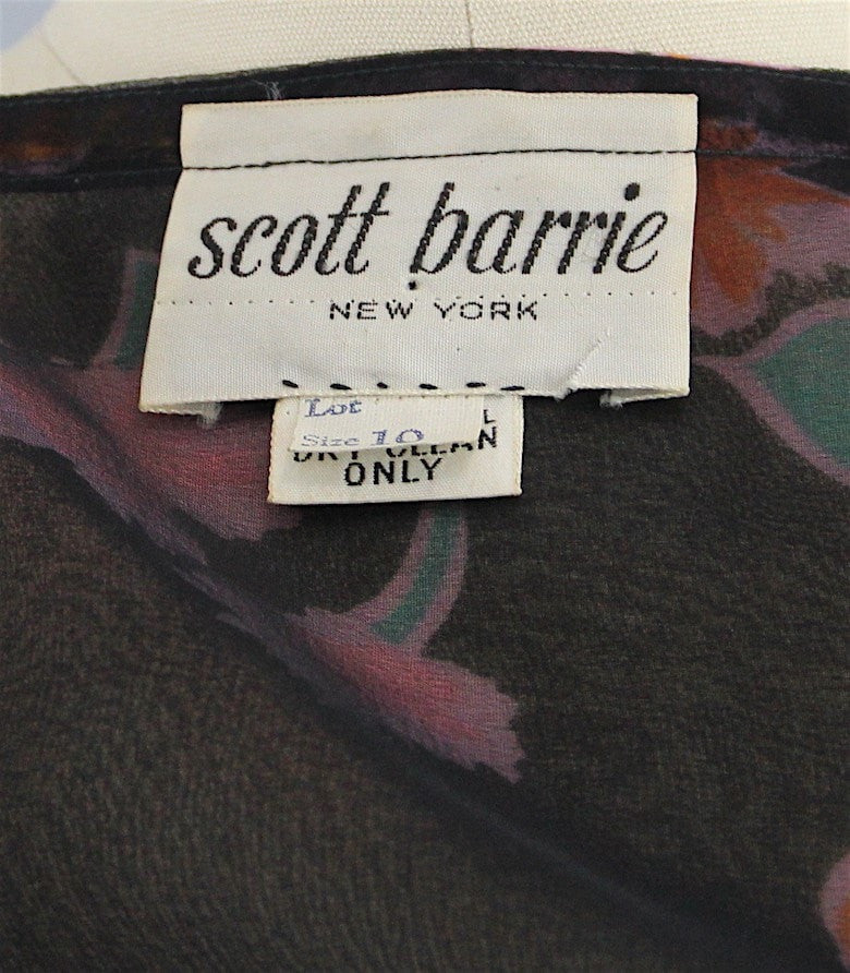 Vintage 1970s Cropped Wrap Blouse in Black Floral Print Chiffon by Scott Barrie - ThisBlueBird