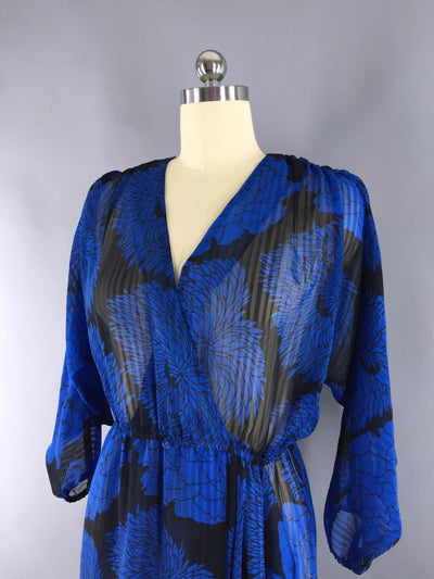 Vintage 1970s Day Dress / Blue Chiffon Floral Print - ThisBlueBird