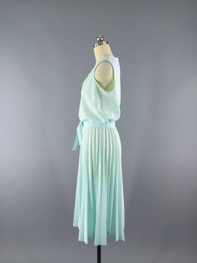 Vintage 1970s Day Dress / Mint Green Plaid - ThisBlueBird
