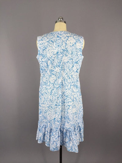 Vintage 1970s Dress / Blue Tropical Print - ThisBlueBird