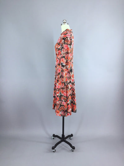 Vintage 1970s Dress / Orange Floral Print - ThisBlueBird