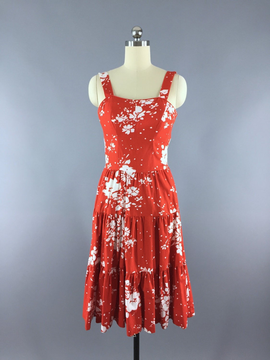 Vintage 1970s Dress / Red Floral Print - ThisBlueBird