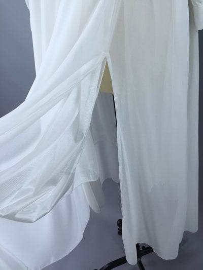 Vintage 1970s Dress / White Chiffon Maxi Dress - ThisBlueBird