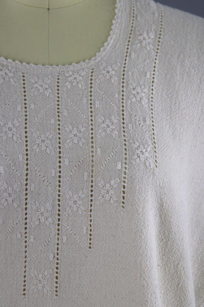 Vintage 1970s Embroidered Ivory Cotton Gauze Dress - ThisBlueBird