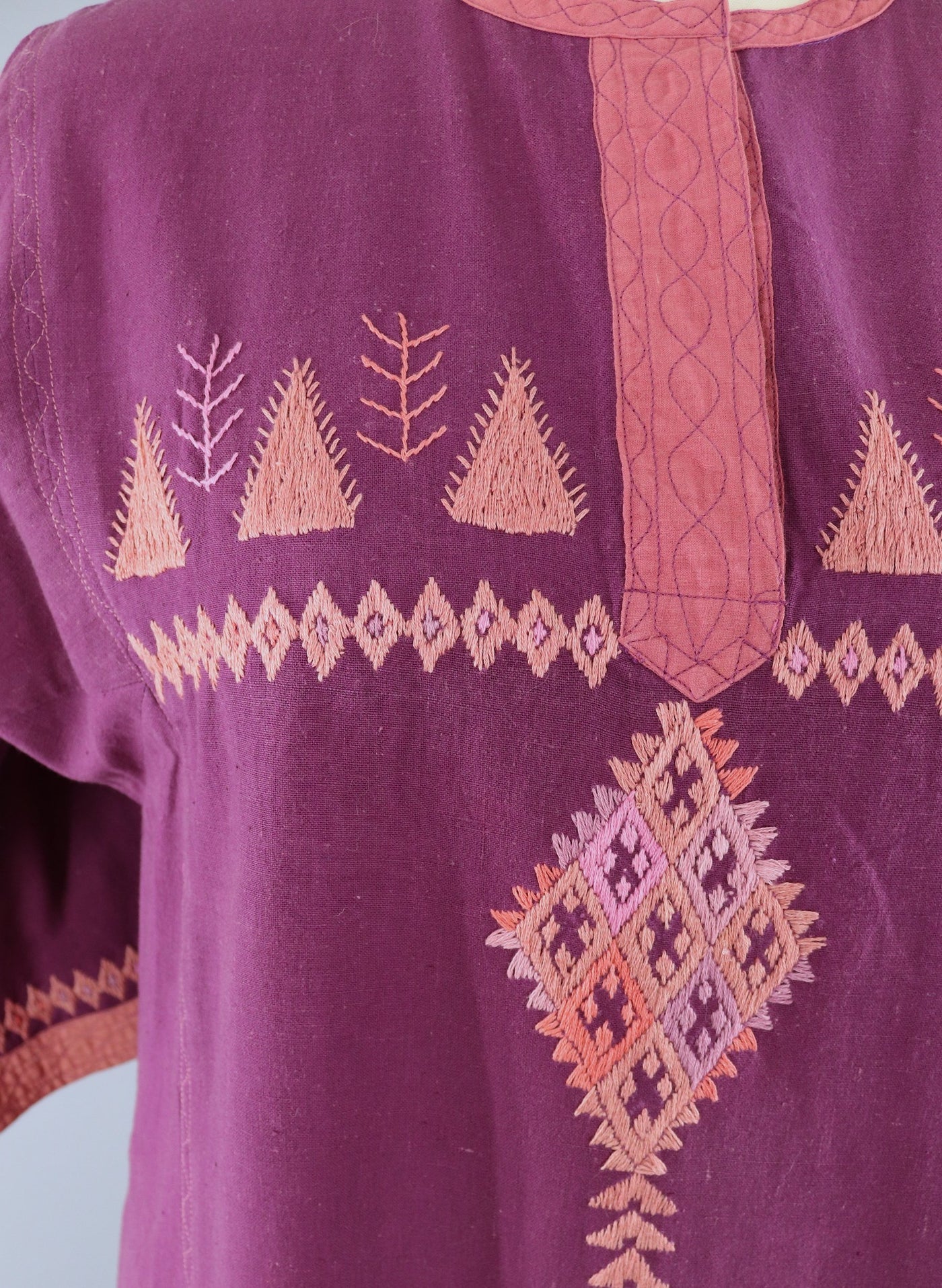 Vintage 1970s Embroidered Purple Cotton Caftan Dress / Kasida India - ThisBlueBird