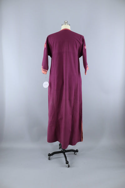 Vintage 1970s Embroidered Purple Cotton Caftan Dress / Kasida India - ThisBlueBird
