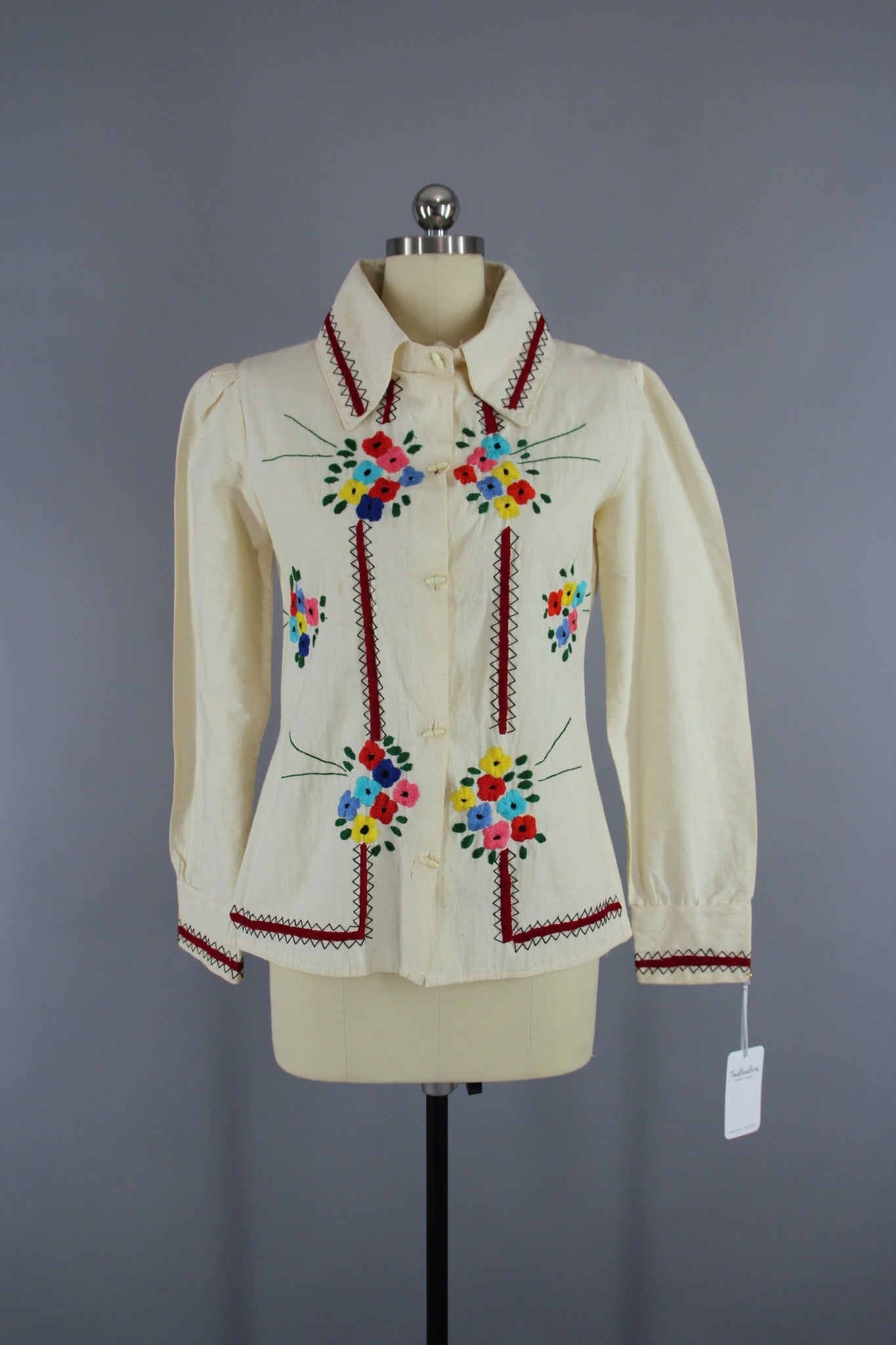 Vintage 1970s Embroierded Cotton Blouse - ThisBlueBird