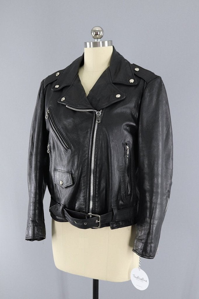 Vintage 1970s Excelled Black Leather Motorcycle Biker Jacket – ThisBlueBird