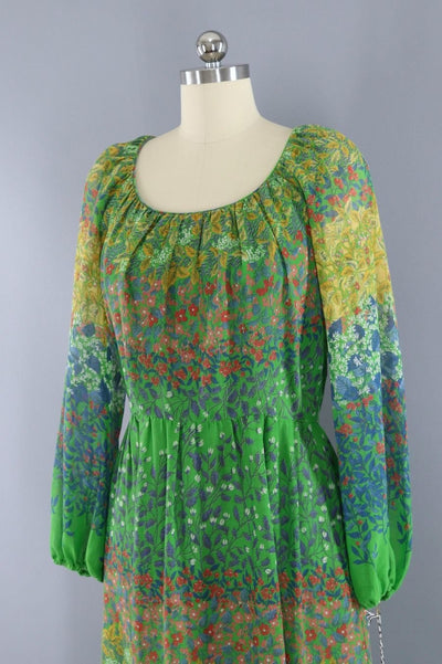 Vintage 1970s Floral Hippie Dress-ThisBlueBird - Modern Vintage