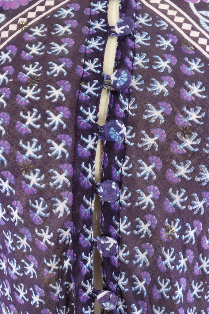Vintage 1970s Indian Cotton Maxi Dress / ADINI / Blue &amp; Purple Floral Caftan - ThisBlueBird