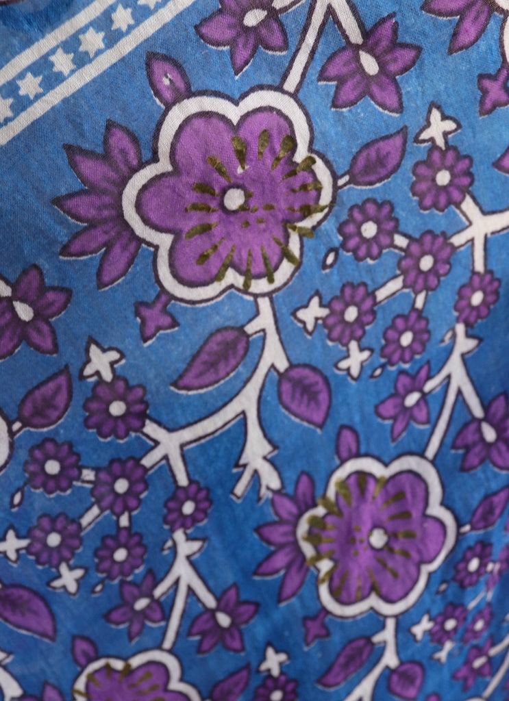 Vintage 1970s Indian Cotton Maxi Dress / ADINI / Blue &amp; Purple Floral Caftan - ThisBlueBird