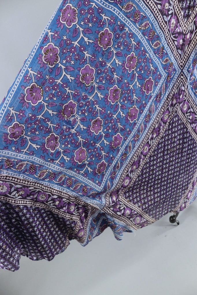 Vintage 1970s Indian Cotton Maxi Dress / ADINI / Blue &amp; Purple Floral Caftan - ThisBlueBird