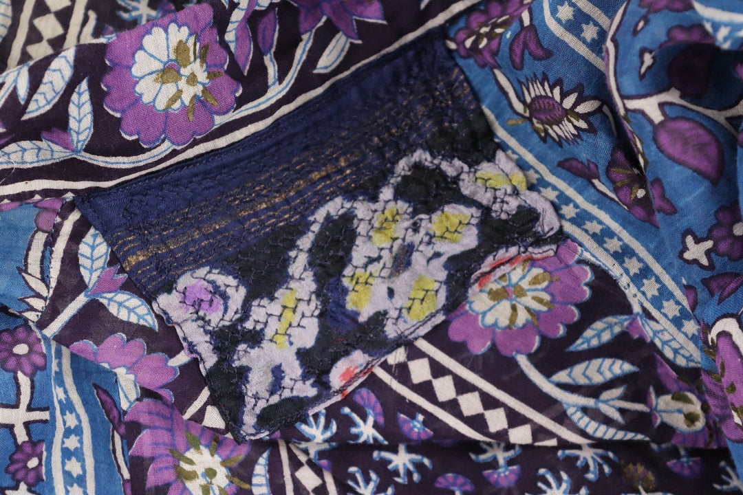 Vintage 1970s Indian Cotton Maxi Dress / ADINI / Blue &amp; Purple Floral Caftan - ThisBlueBird