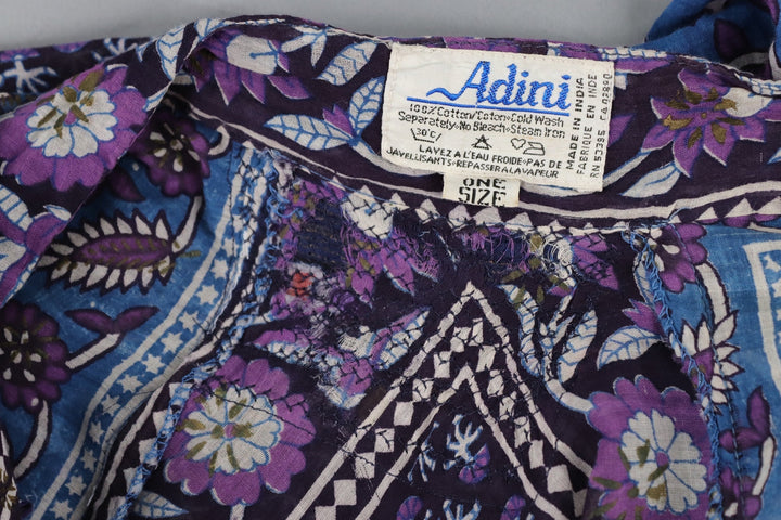 Vintage 1970s Indian Cotton Maxi Dress / ADINI / Blue &amp; Purple Floral Caftan - ThisBlueBird