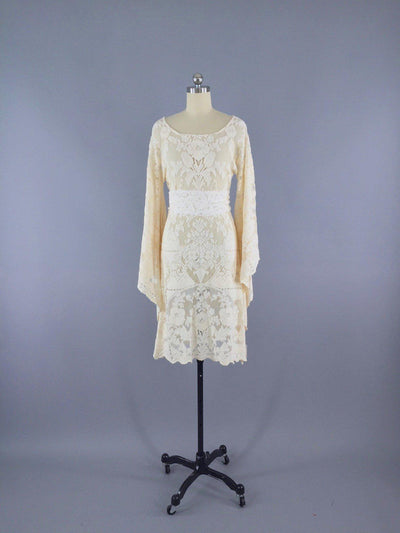 Vintage 1970s Ivory Crochet Dress / Bohemian Wedding Festival - ThisBlueBird