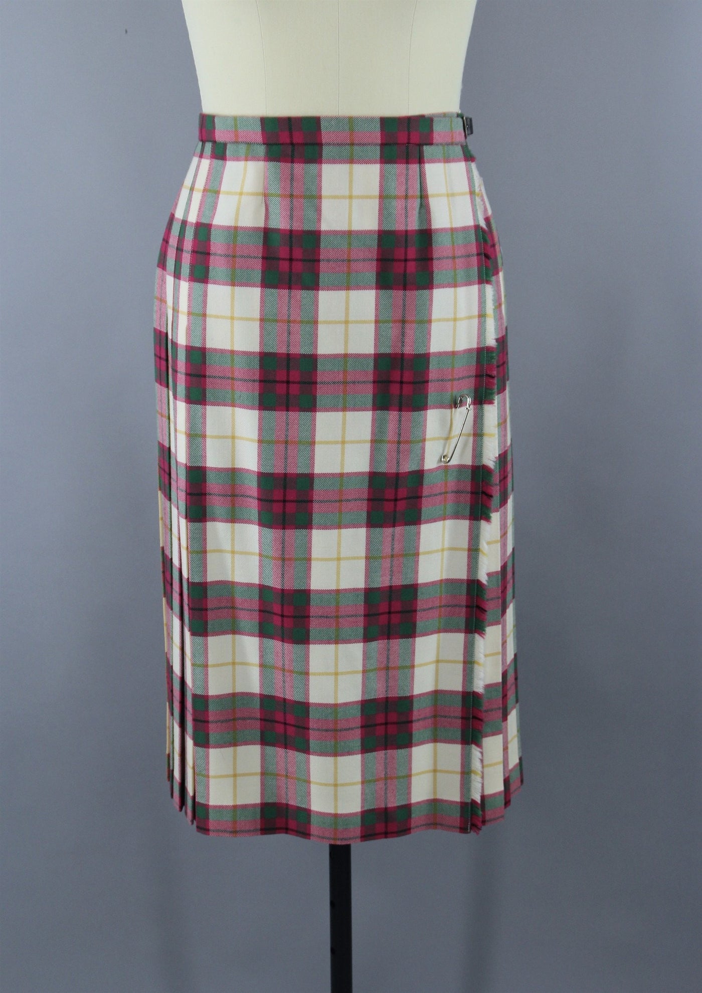Vintage 1970s Ivory Plaid Wool Kilt by Archie Brown - ThisBlueBird