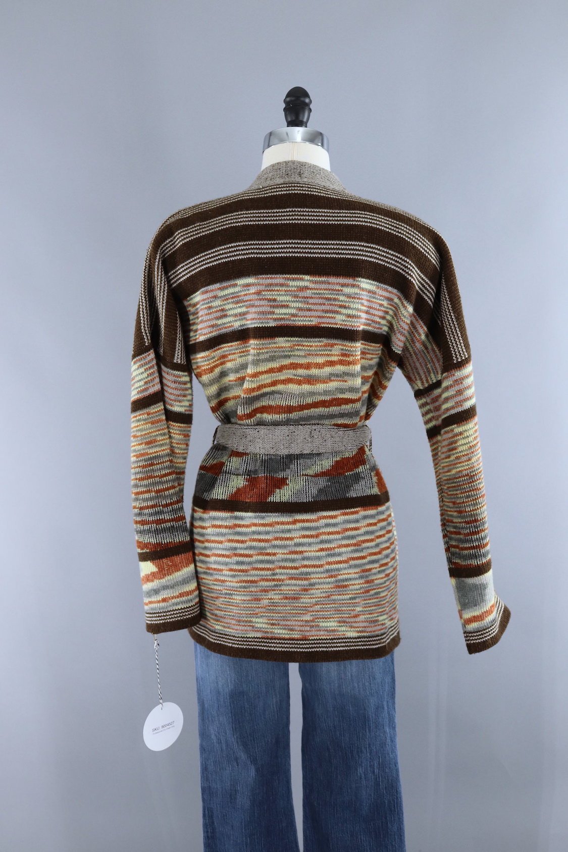 Vintage 1970s Kennington Brown Striped Wrap Cardigan Sweater - ThisBlueBird