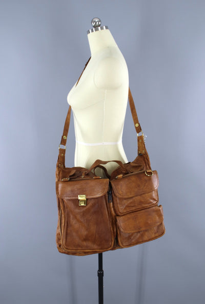 Vintage 1970s Leather Travel Overnight Bag / Convertible Cross Body - ThisBlueBird
