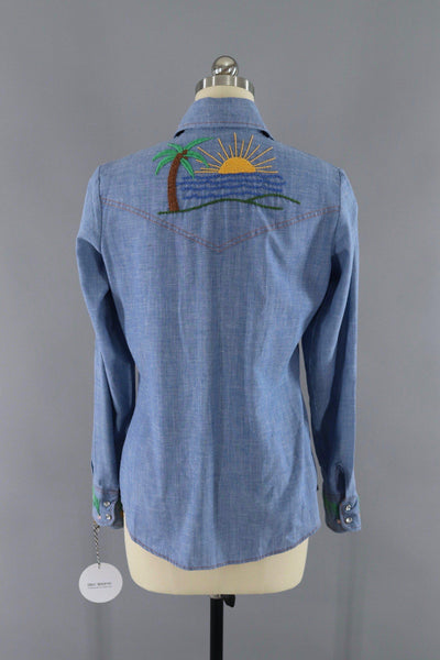 Vintage 1970s Embroidered Levi's Denim Western Shirt - ThisBlueBird
